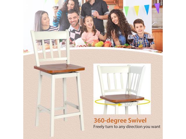 COSTWAY Bar Stools Set of 2, 24.5 Inch Rubber Wood Bar Chairs with 360°Swiveling, Footrest, Swivel Counter Height Barstools Ideal for Kitchen...