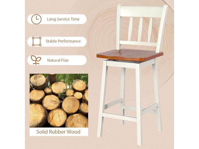 COSTWAY Bar Stools Set of 2, 24.5 Inch Rubber Wood Bar Chairs with 360°Swiveling, Footrest, Swivel Counter Height Barstools Ideal for Kitchen...