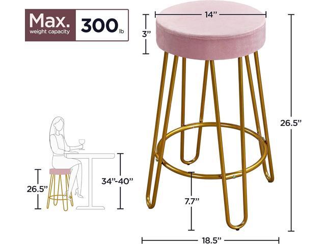 Yaheetech Bar Stools Set of 2, Velvet Round Counter Stools, Backless Counter Height Bar Chairs with Golden Legs for Kitchen Dining Room Pub Cafe, Pink
