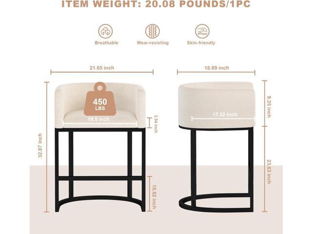 26' H Counter Height Bar Stools Set of 3, Modern Barrel Counter Stools with Backrest and Arms, Linen Fabric Upholstered Accent Barstools for...
