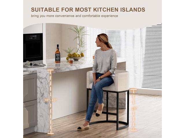 26' H Counter Height Bar Stools Set of 3, Modern Barrel Counter Stools with Backrest and Arms, Linen Fabric Upholstered Accent Barstools for...