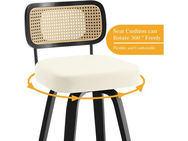 Swivel Bar Height Stools Set of 2, Upholstered Faux Leather Barstools with Rattan Back, 29' Seat Height Tall Bar Stools for Kitchen Counter, Black...