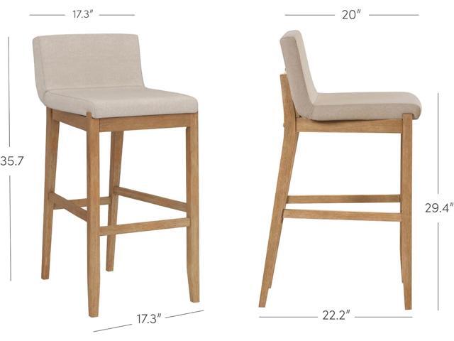 Nathan James Gracie Modern Bar Stool with Back, Cushioned Bar Height Stool with Natural Flax Upholstery and Brushed Wooden Legs, Natural...