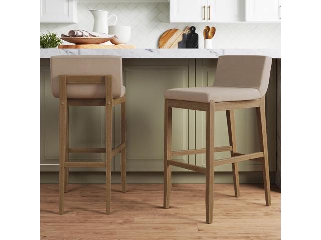 Nathan James Gracie Modern Bar Stool with Back, Cushioned Bar Height Stool with Natural Flax Upholstery and Brushed Wooden Legs, Natural...