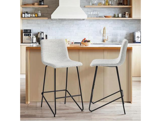 Watson & Whitely Bar Stools, Fabric Upholstered Bar Stool with Back, White (Multi-Colored)