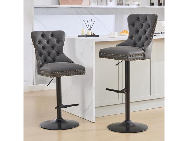 Black Bar stools Set of 4, Modern Swivel Bar Chairs with Thickened Cushion, Adjustable Upholstered Counter Height Barstools, Easy Assembly for...