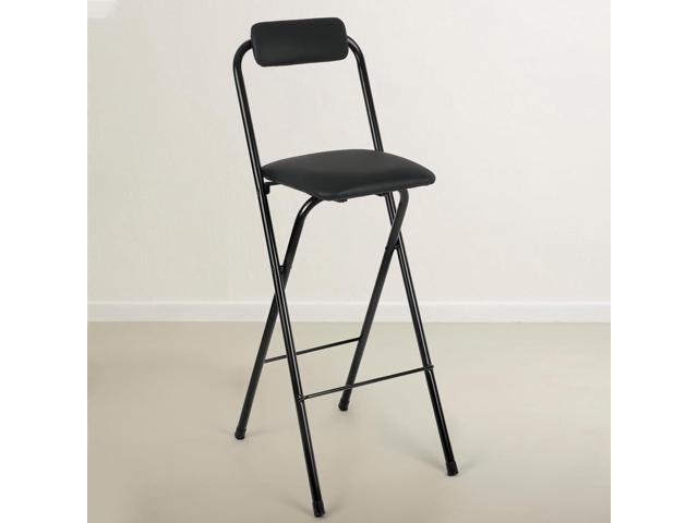 Thyle Folding Bar Stool with Backrest, Leather Padded Counter Height Foldable Stool, Portable Folding High Seat Tall Bar Chairs for Outdoor Camping...