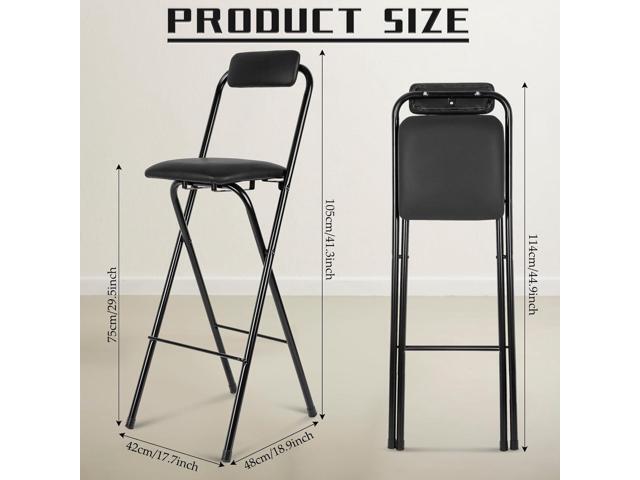 Thyle Folding Bar Stool with Backrest, Leather Padded Counter Height Foldable Stool, Portable Folding High Seat Tall Bar Chairs for Outdoor Camping...