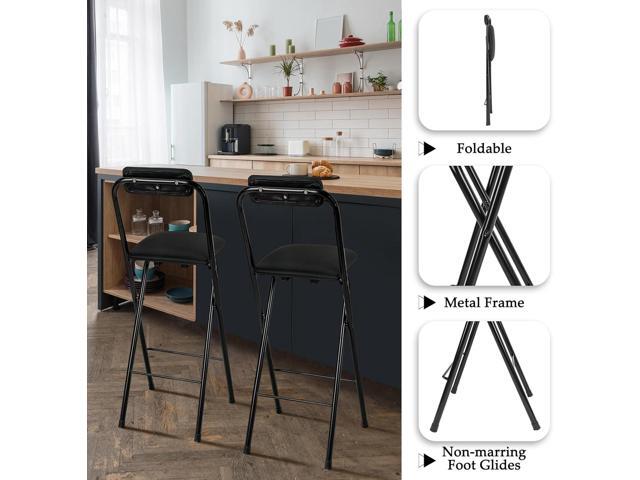 Thyle Folding Bar Stool with Backrest, Leather Padded Counter Height Foldable Stool, Portable Folding High Seat Tall Bar Chairs for Outdoor Camping...