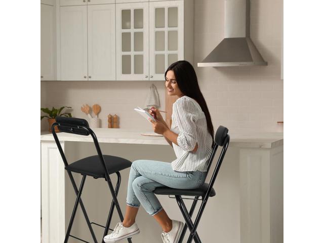 Thyle 2 Pcs Folding Bar Stool with Backrest, Tall Foldable Stool Chair Portable High Folding Bar Chair Counter Height Seat Leather Padded for...