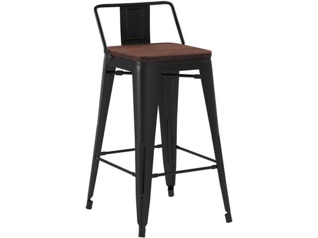 Andeworld Metal Bar Stools Set of 4 Kitchen Counter Stools Bristro Barstools Industrial Bar Stools (24 Inch, Black with Wooden Seats)