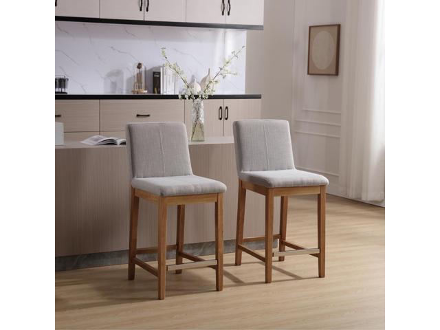 Kmax 26 Inch Counter Height Bar Stools Set of 4, Upholstered Stools for Kitchen Counter with Back Support Rustic Wooden White Armless Barstools for...