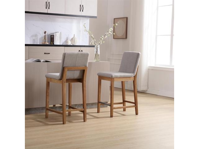 Kmax 26 Inch Counter Height Bar Stools Set of 4, Upholstered Stools for Kitchen Counter with Back Support Rustic Wooden White Armless Barstools for...