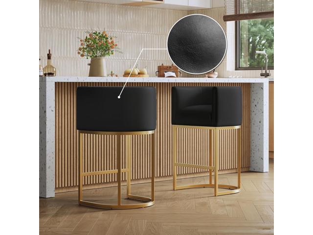 26' Modern Kitchen Counter Height Bar Stools,PU Leather Upholstered Barrel Barstools Covers with Backs,Island Chairs bar stools Set of 2 with Metal...