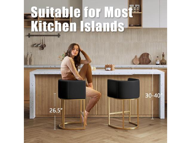 26' Modern Kitchen Counter Height Bar Stools,PU Leather Upholstered Barrel Barstools Covers with Backs,Island Chairs Bar stools Set of 4 with Metal...