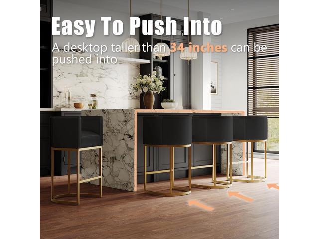 26' Modern Kitchen Counter Height Bar Stools,PU Leather Upholstered Barrel Barstools Covers with Backs,Island Chairs Bar stools Set of 4 with Metal...
