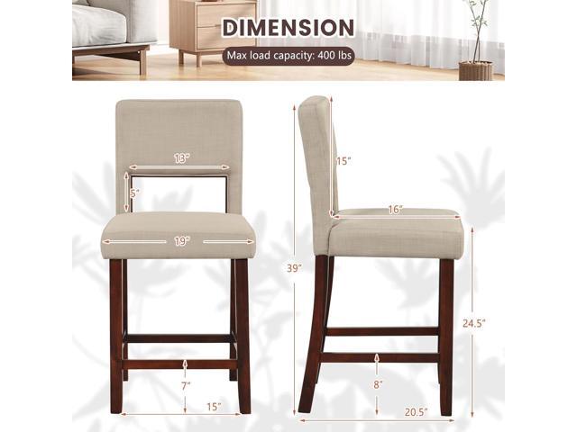 Giantex 24.5' Counter Height Bar Stools Set of 4, Linen Barstools with Back, Rubber Wood Legs, Max Load 400 Lbs, Modern Upholstered Bar Dining...