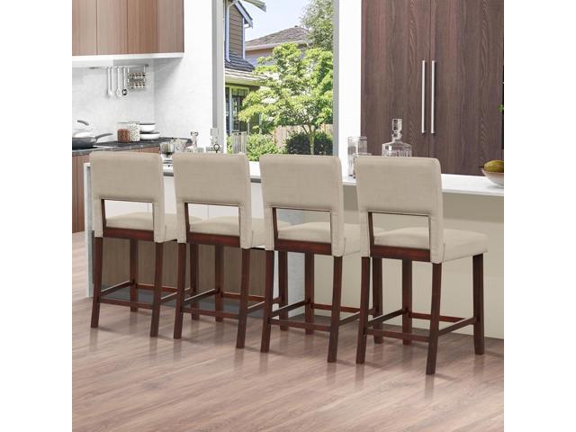 Giantex 24.5' Counter Height Bar Stools Set of 4, Linen Barstools with Back, Rubber Wood Legs, Max Load 400 Lbs, Modern Upholstered Bar Dining...