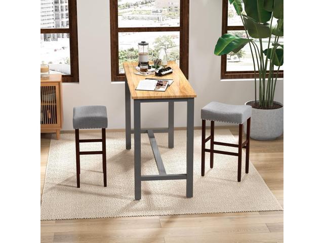 Giantex 29.5' Bar Height Bar Stools Set of 2 - Backless Saddle Barstools with Nailhead Linen Foam Seat, Max Load 330 Lbs Wood Bar Stools with Foot...