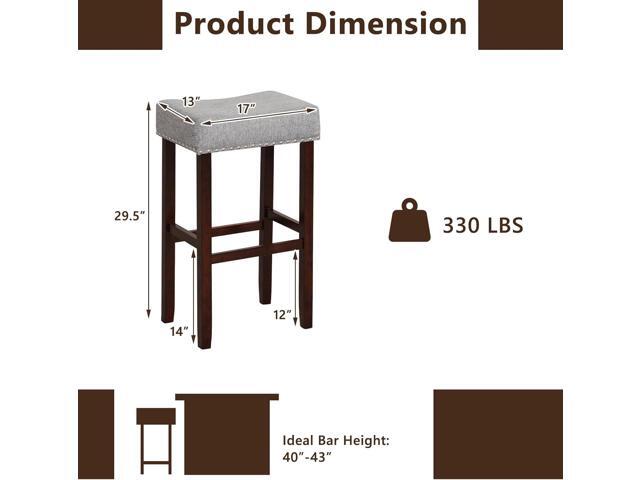 Giantex 29.5' Bar Height Bar Stools Set of 2 - Backless Saddle Barstools with Nailhead Linen Foam Seat, Max Load 330 Lbs Wood Bar Stools with Foot...