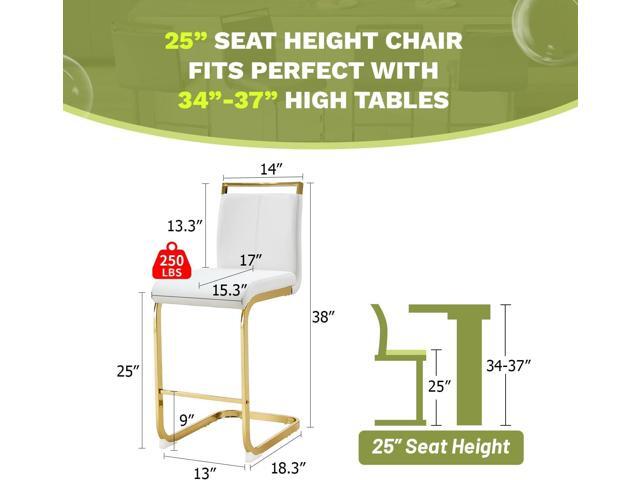 Bar Stools Set of 4,Gold Bar Stools with Back,25' White Island Chairs with Gold Chrome Plated Metal Leg,Faux Leather Counter Height Barstools for...