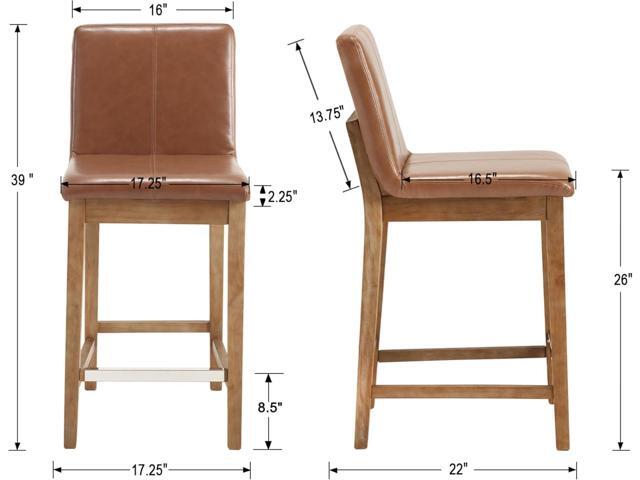 Kmax 26 Inch Counter Height Bar Stools Set of 2 Upholstered Stools for Kitchen Counter with Back Support Rustic Wooden White Armless Barstools for...