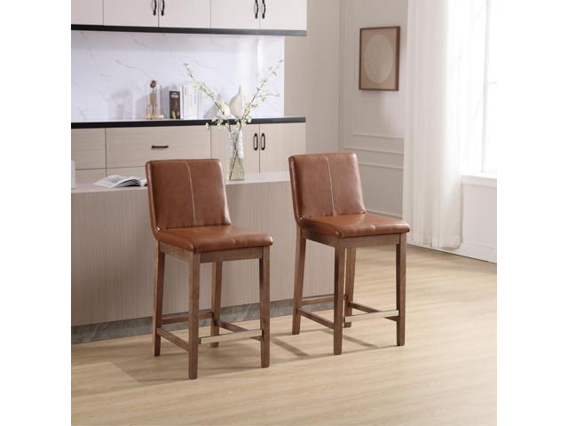 Kmax 26 Inch Counter Height Bar Stools Set of 2 Upholstered Stools for Kitchen Counter with Back Support Rustic Wooden White Armless Barstools for...