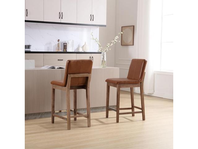 Kmax 26 Inch Counter Height Bar Stools Set of 2 Upholstered Stools for Kitchen Counter with Back Support Rustic Wooden White Armless Barstools for...