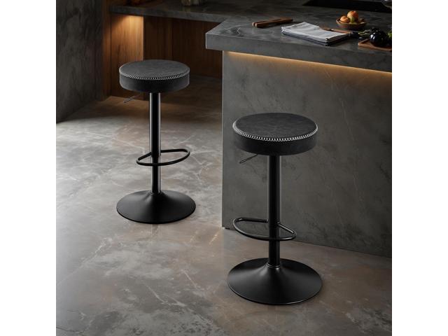 Swivel Bar Stools Set of 2 Black Microfiber Leather Counter Height Bar Stools with Round Seat Adjustable Backless Barstools Modern Tall Bar Chairs...