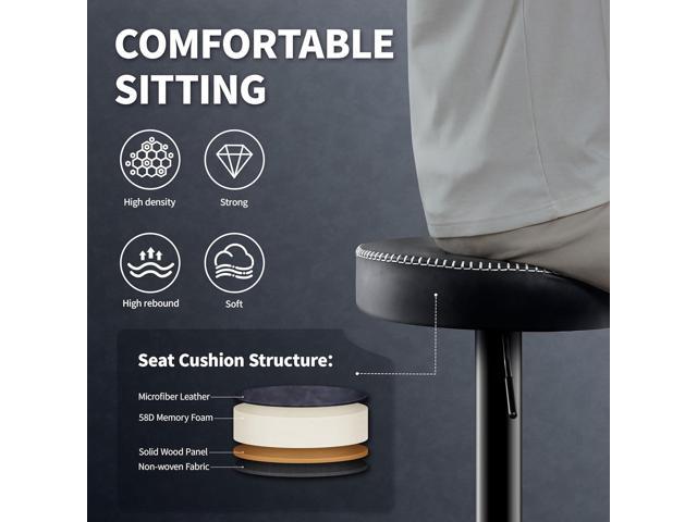 Swivel Bar Stools Set of 2 Black Microfiber Leather Counter Height Bar Stools with Round Seat Adjustable Backless Barstools Modern Tall Bar Chairs...