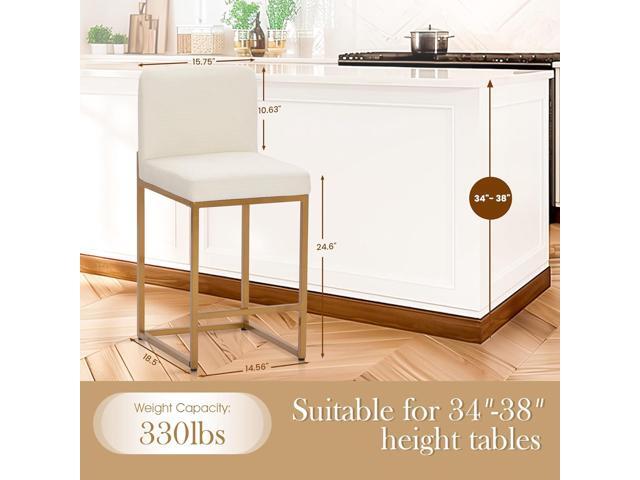 Sophia & William Bar Stools Set of 4, White & Gold Bar Stools with Back, Counter Height 24 Bar Stools for Kitchen Island, White Leather Modern Bar...