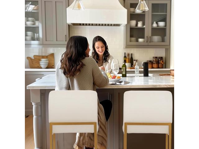Sophia & William Bar Stools Set of 4, White & Gold Bar Stools with Back, Counter Height 24 Bar Stools for Kitchen Island, White Leather Modern Bar...