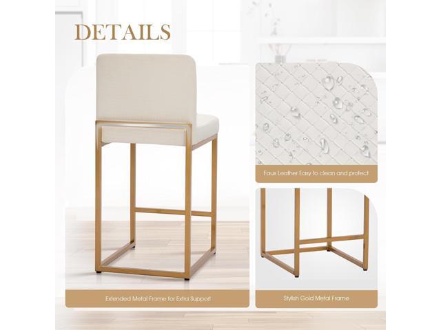 Sophia & William Bar Stools Set of 4, White & Gold Bar Stools with Back, Counter Height 24 Bar Stools for Kitchen Island, White Leather Modern Bar...