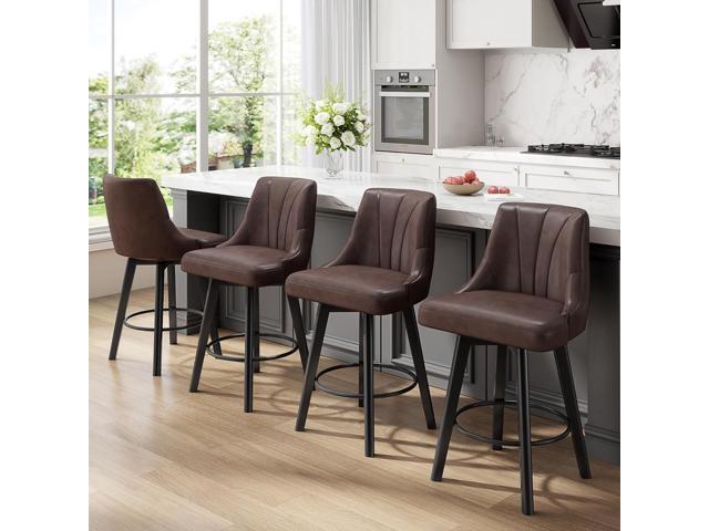 Counter Height Swivel Bar Stool, 24' Upholstered PU Leather Barstools Set of 3, Counter Stool Chair with Back & Solid Wood Legs for Kitchen Island...