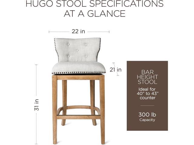 Maven Lane Hugo 31 Inch High Bar Height Barstool with Low Back in Weathered Oak Finish with Sand Color Fabric Upholstered Seat