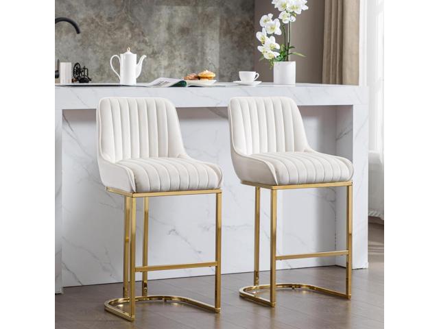 Modern Counter Height Bar Stools Set of 4, Kitchen Bar Stools with Gold Legs Velvet Barstools Upholstered Counter Stools 26'' Bar Chairs with Back...