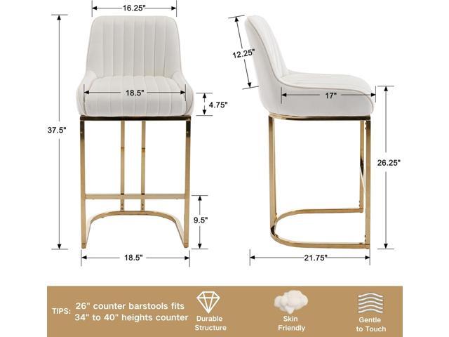 Modern Counter Height Bar Stools Set of 4, Kitchen Bar Stools with Gold Legs Velvet Barstools Upholstered Counter Stools 26'' Bar Chairs with Back...