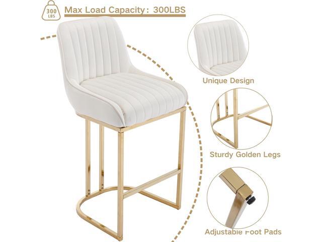 Modern Counter Height Bar Stools Set of 4, Kitchen Bar Stools with Gold Legs Velvet Barstools Upholstered Counter Stools 26'' Bar Chairs with Back...