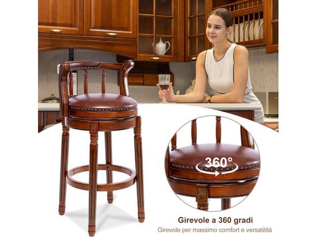 Cow top Leather Wooden Bar Stools, 360 Degree Swivel Bar Height Chair with Backs for Home Kitchen Counter, Morden Chair Barstools (Brown 1pc, Bar...
