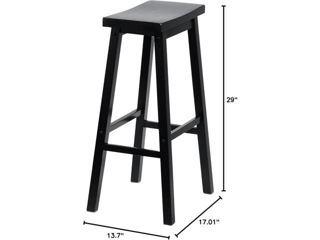 PJ Wood Classic Saddle-Seat 29' Tall Kitchen Counter Stools for Homes, Dining Spaces, and Bars with Backless Seats and 4 Square Legs, Black (4 Pack)