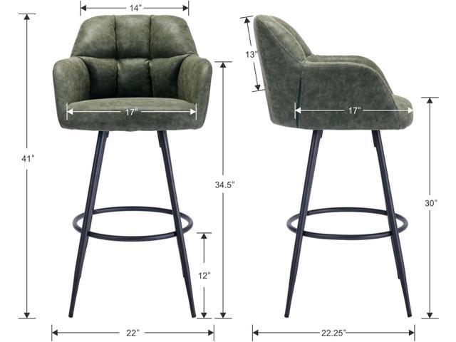 EALSON Modern Bar Stools Set of 2 Bar Height Barstools with Back and Arms High Bar Chairs with Metal Footrest Leather Upholstered Island Chairs for...