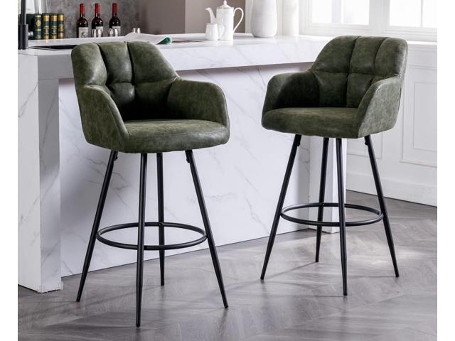 EALSON Modern Bar Stools Set of 2 Bar Height Barstools with Back and Arms High Bar Chairs with Metal Footrest Leather Upholstered Island Chairs for...