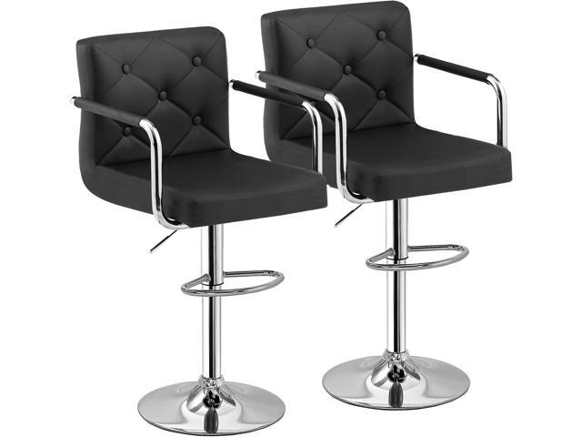 VECELO Bar Stools, Adjustable Bar Stools Set of 2, Counter Height Barstool with Back and Arms, Swivel PU Leather Bar Chairs for Kitchen/Island, Black