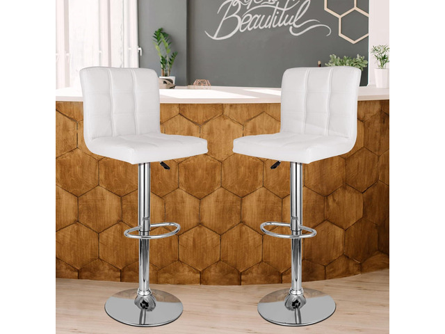 SUPER DEAL Set of 2 Bar Stools for Kitchen, Modern PU Leather Swivel Adjustable Counter Height Swivel Stool with Square Back (2, White)