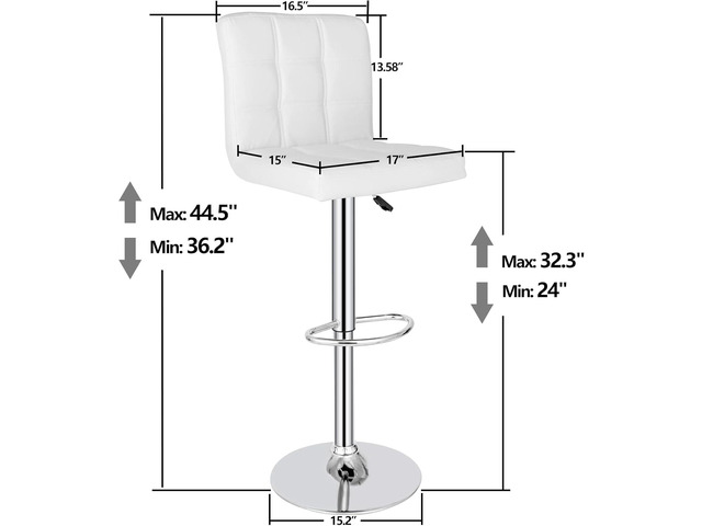 SUPER DEAL Set of 2 Bar Stools for Kitchen, Modern PU Leather Swivel Adjustable Counter Height Swivel Stool with Square Back (2, White)