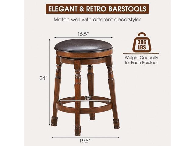 ERGOMASTER 24 Inch Swivel Bar Stools Set of 4, Rubber Wood, Brown