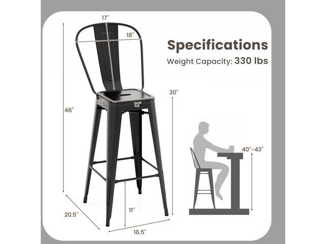 COSTWAY 30'' Metal Bar stools Set of 4, with Removable Back,Bar Height Stools with Rubber Feet, Stylish and Modern Chairs, for Kitchen, Dining...