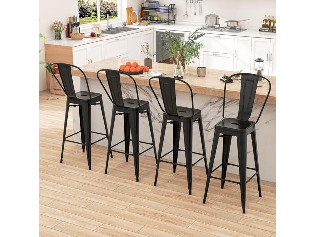 COSTWAY 30'' Metal Bar stools Set of 4, with Removable Back,Bar Height Stools with Rubber Feet, Stylish and Modern Chairs, for Kitchen, Dining...