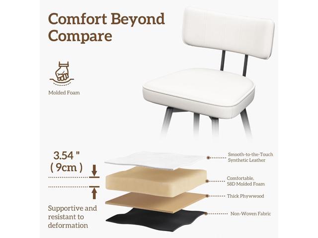 Swivel Counter Height Bar Stools Set of 4, 26' Leather Swivel Bar Stools with Backs, Metal Legs, Modern Stools for Kitchen Counter, White