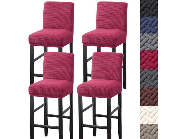 HFCNMY Bar Stool Covers,4 Pack Stretch Bar Stool Covers with Backs Jacquard Bar Stool Chair Covers Barstool Covers Slipcovers with Back Pub Counter...